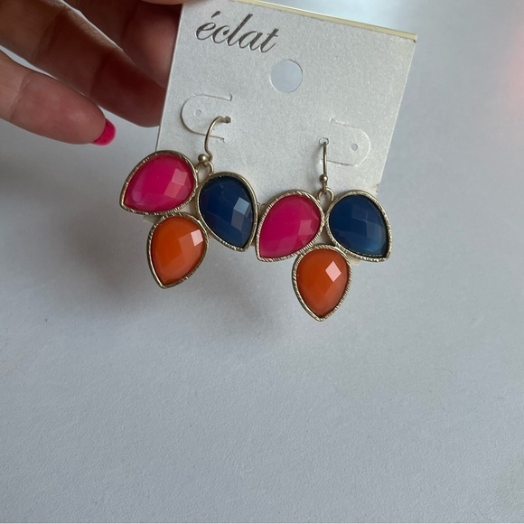 NEW eclat Acrylic Bead Flower Stud In Gold Plating Earrings Blue Pink Orange - Picture 4 of 5